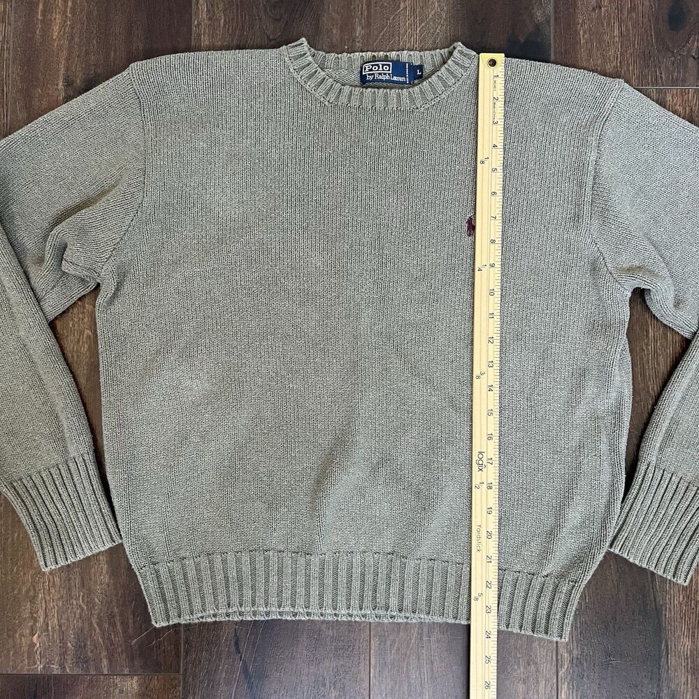 Vintage Polo Ralph Lauren Sweater Men's Size Large Khaki Green Embroidered Logo - Picture 7 of 11